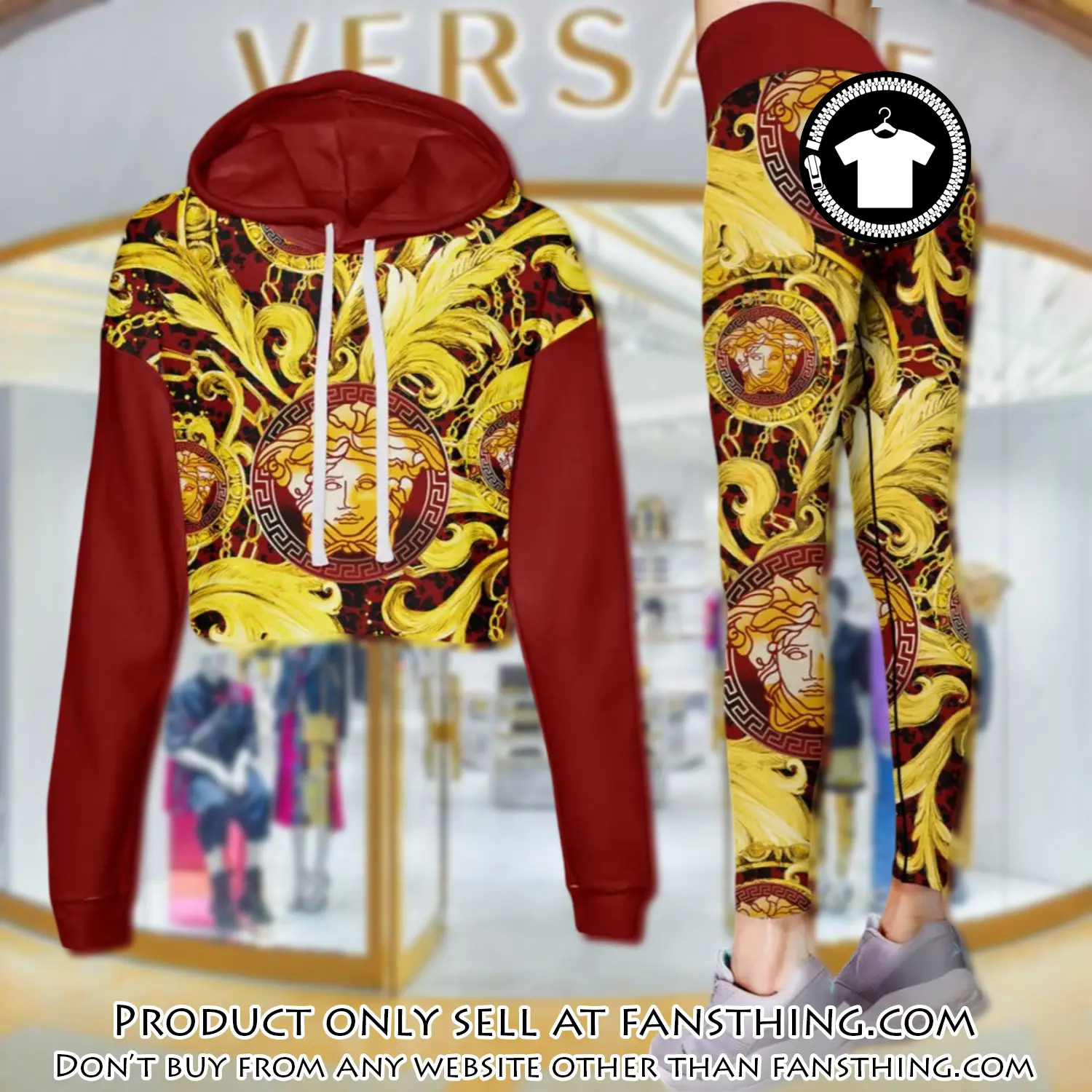 Versace golden medusa red luxury brand clothes leggings and crop top set for women fst5540079